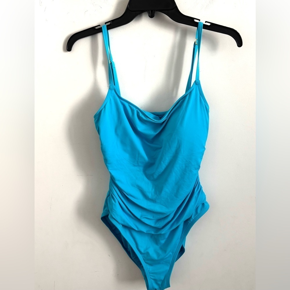 La Blanca Turquoise  Ruched Coastal Beach Draped Front Adjustable Straps